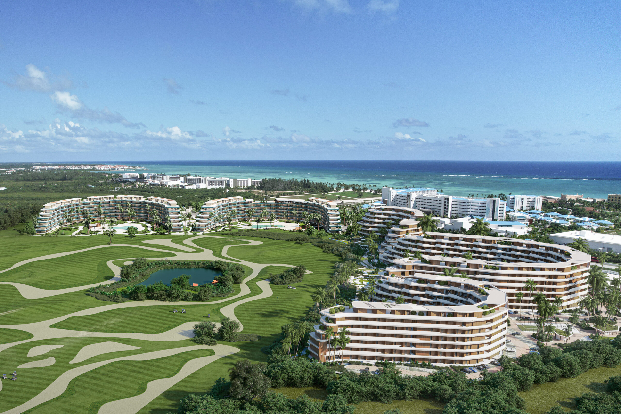 Vista aérea del proyecto Wave Garden - Crystal Garden en Cap Cana, desarrollado por Gesproin Group