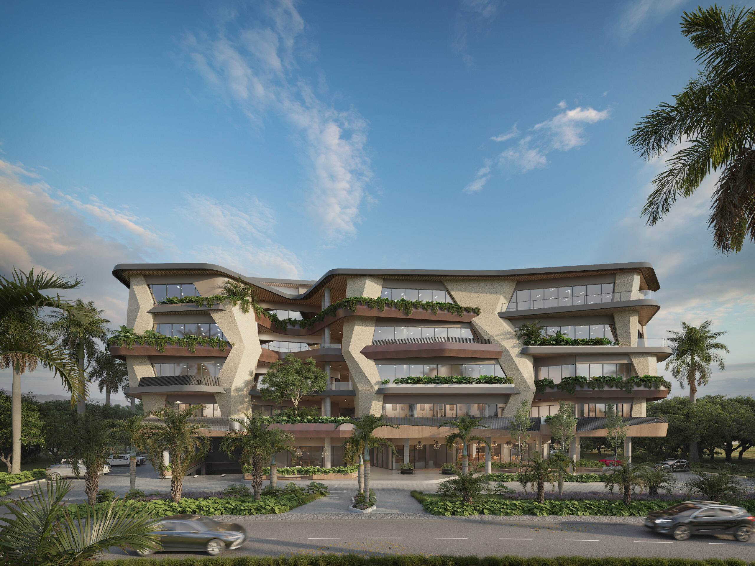 Render de Level Business Center, primer edificio de oficinas y locales comerciales en Cap Cana